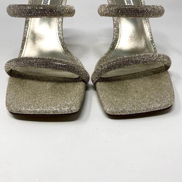 Steve Madden Pauleen Silver Rhinestone Metallic Square Toe Party Heels 8.5 - Picture 3 of 9